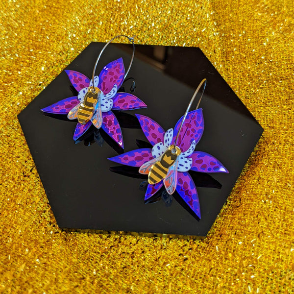 Honeybee hoop earring elegant statement orchids queen of sheba