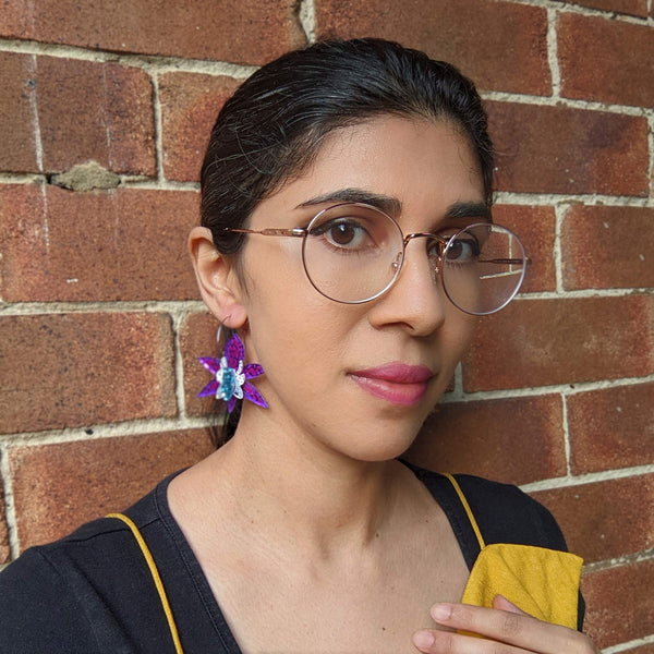 Queen of Sheba Orchid Hoops with Honeybee or Native Blue Banded Bee