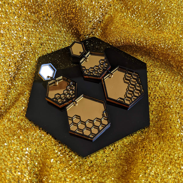 Hexagon honey drop statement earrings