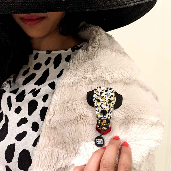 Chic sparkly dog brooch with black ears