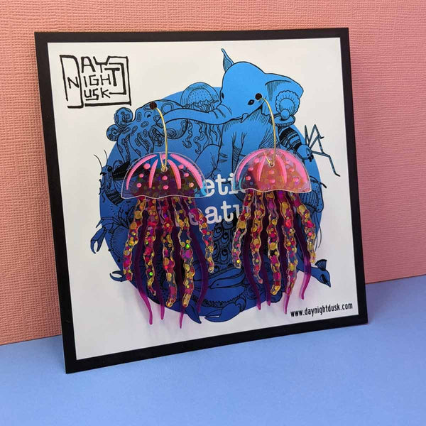Pink jellyfish earrings and ocean jewellery inspired by ocean creatures