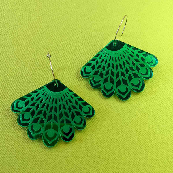 Peacock tail green mirror etched