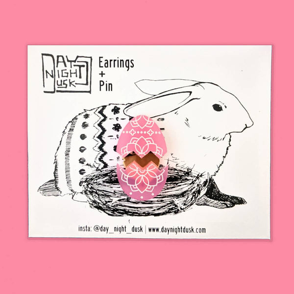Spring jewellery featuring pink cracked Easter egg studs with a surprise golden pin