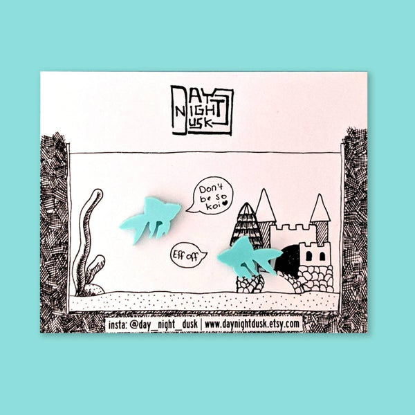 Teal blue goldfish simple everyday stud earrings