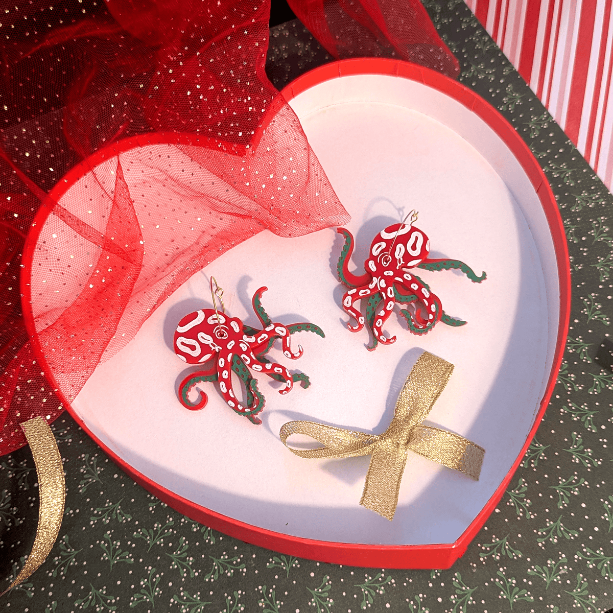 Holiday Peppermint Octopus Earrings – Limited edition Aussie sealife