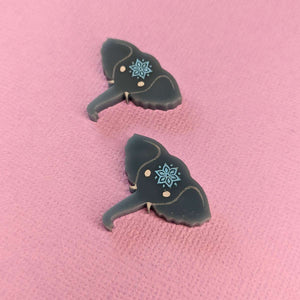 elegant blue grey acrylic Indian elephant with mandala stud earrings