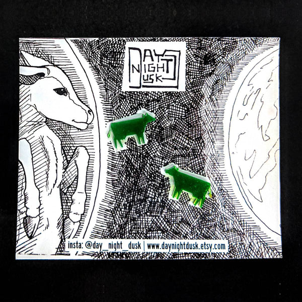Fluro green and black cow everyday earrings