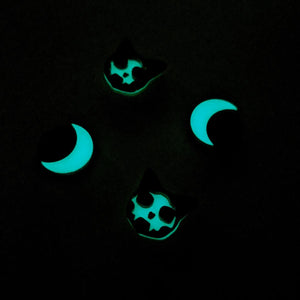 Glowing halloween cat and moon stud earrings