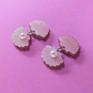 cute blush pink acrylic pearl shell small dangle earrings