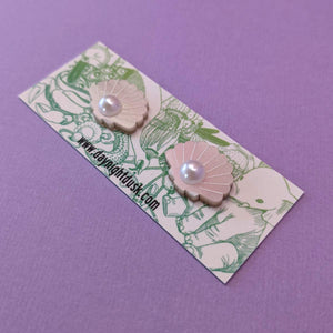 Blush pink pearl shell inspired studs, everyday wear jewellery