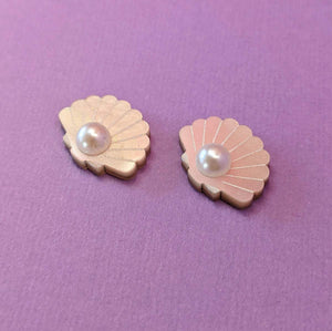 cute blush pink acrylic pearl shell stud earrings